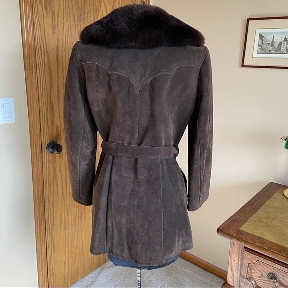 Vintage Faux Fur Trimmed Suede Coat by AF Originals NY Medium - Picture 4 of 14